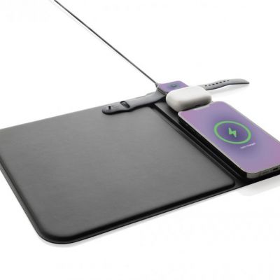 Swiss peak RCS recycled PU 15W 3 in 1 charging mousepad