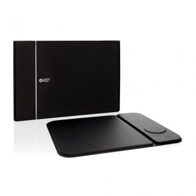 Swiss peak RCS recycled PU 15W 3 in 1 charging mousepad